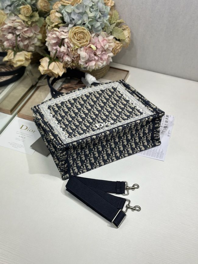 Medium Dior Book Tote with Strap Oblique Embroidery M1354PE-3 Medium Dior Book Tote with Strap Oblique Embroidery M1354PE-3