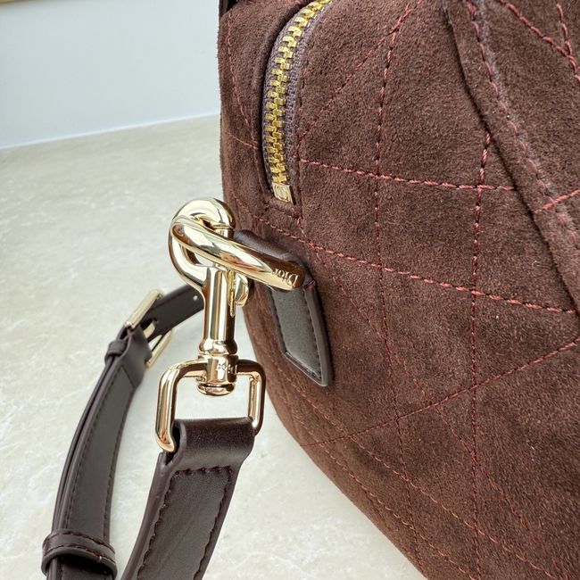 Small Dior Granville Bag Chocolate Flat Macrocannage Suede Calfskin M1441OH