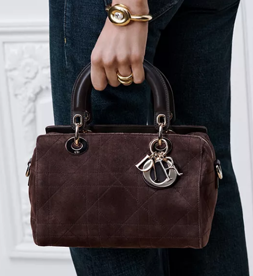 Small Dior Granville Bag Chocolate Flat Macrocannage Suede Calfskin M1441OH