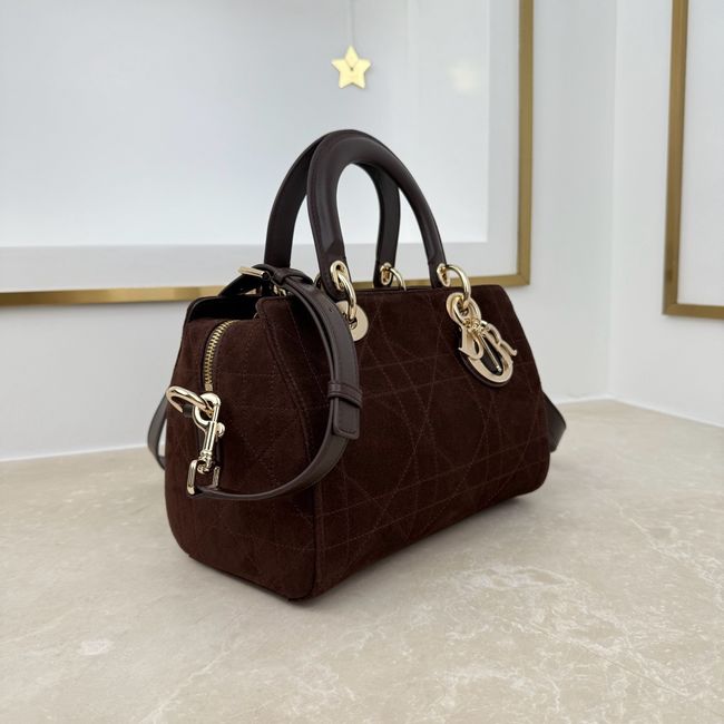 Small Dior Granville Bag Chocolate Flat Macrocannage Suede Calfskin M1441OH