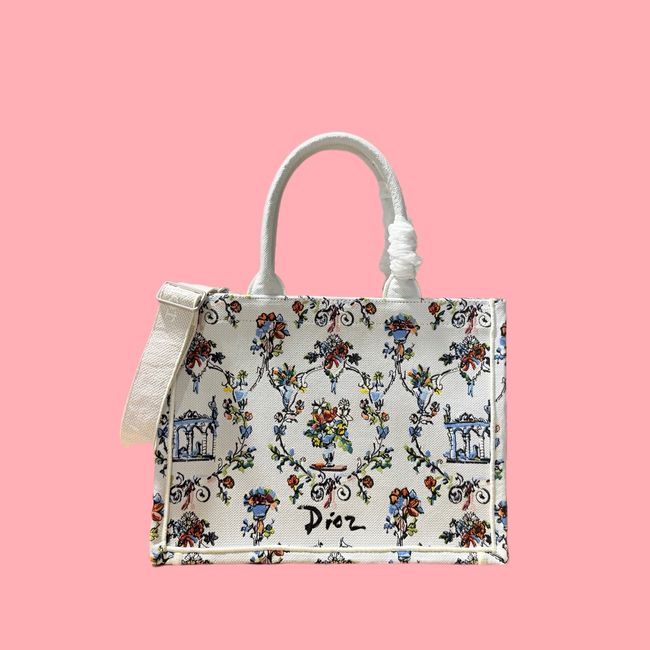 Medium Dior Book Tote with Strap Oblique Embroidery M1354PE-12