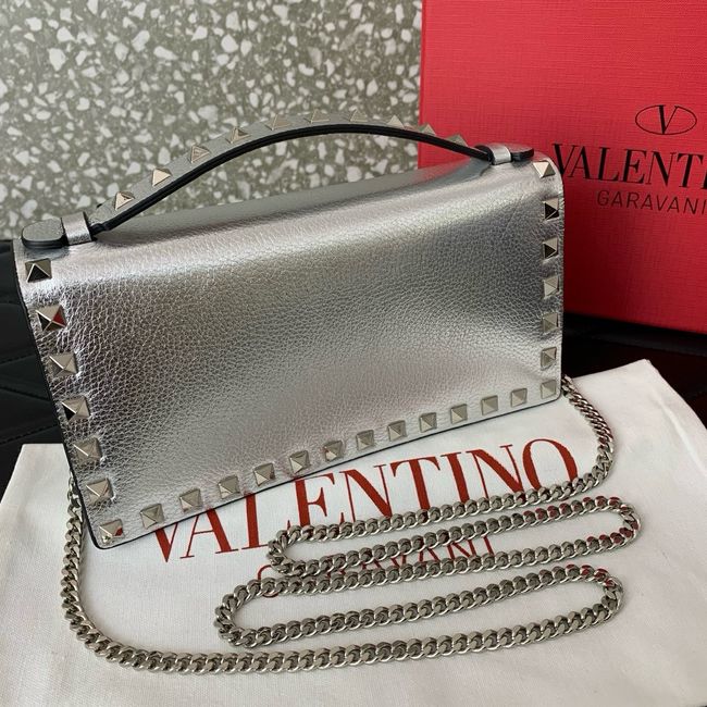 VALENTINO Rockstud calfskin chain bag SHI098 Silver
