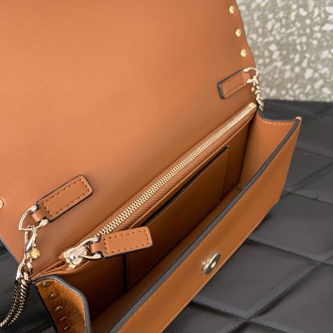 VALENTINO Rockstud calfskin chain bag SHI098 brown