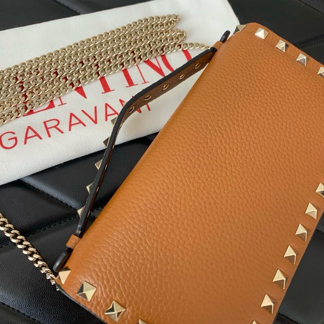 VALENTINO Rockstud calfskin chain bag SHI098 brown