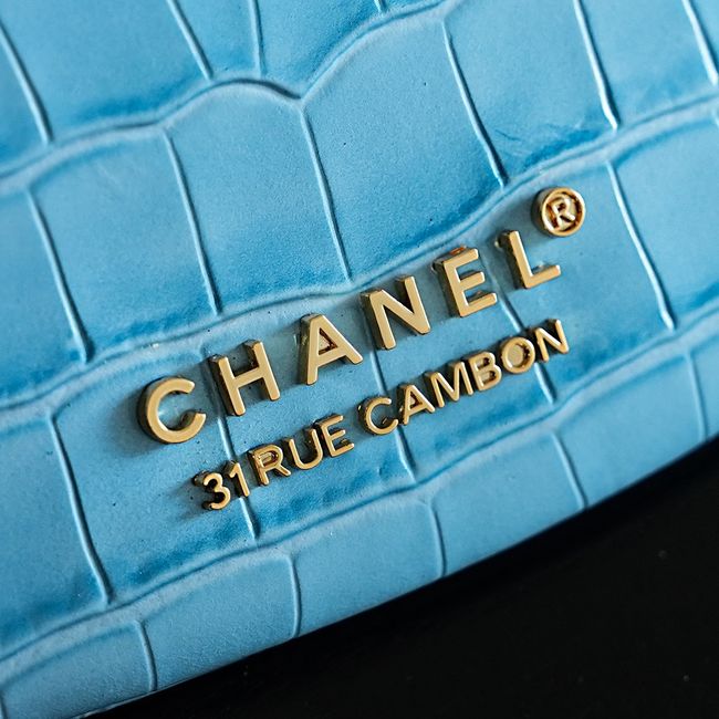 Chanel Crocodile Embossed Shoulder Bag 68011 blue Chanel Crocodile Embossed Shoulder Bag 68011 blue