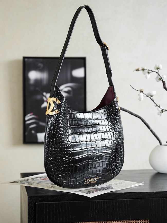 Chanel Crocodile Embossed Shoulder Bag 68012 black Chanel Crocodile Embossed Shoulder Bag 68012 black