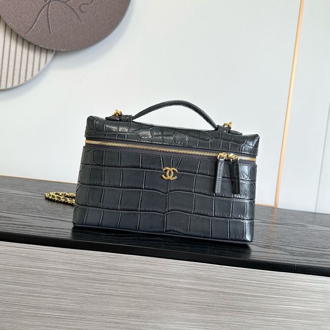 Chanel Vanity with Chain Crocodile Embossed AP5195 black
