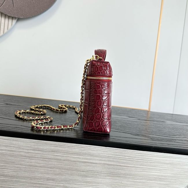 Chanel Vanity with Chain Crocodile Embossed AP5195 burgundy Chanel Vanity with Chain Crocodile Embossed AP5195 burgundy