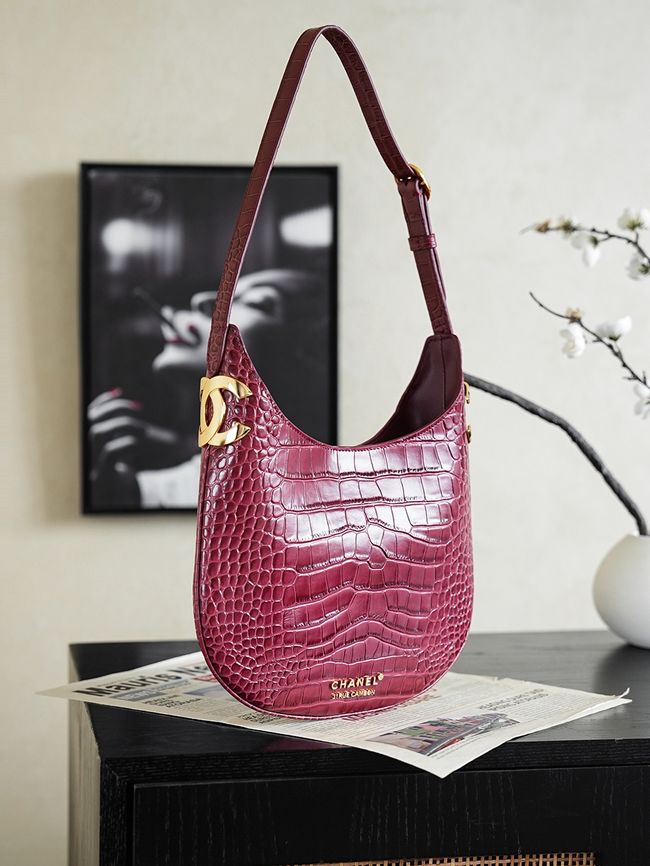 Chanel Crocodile Embossed Shoulder Bag 68012 burgundy Chanel Crocodile Embossed Shoulder Bag 68012 burgundy