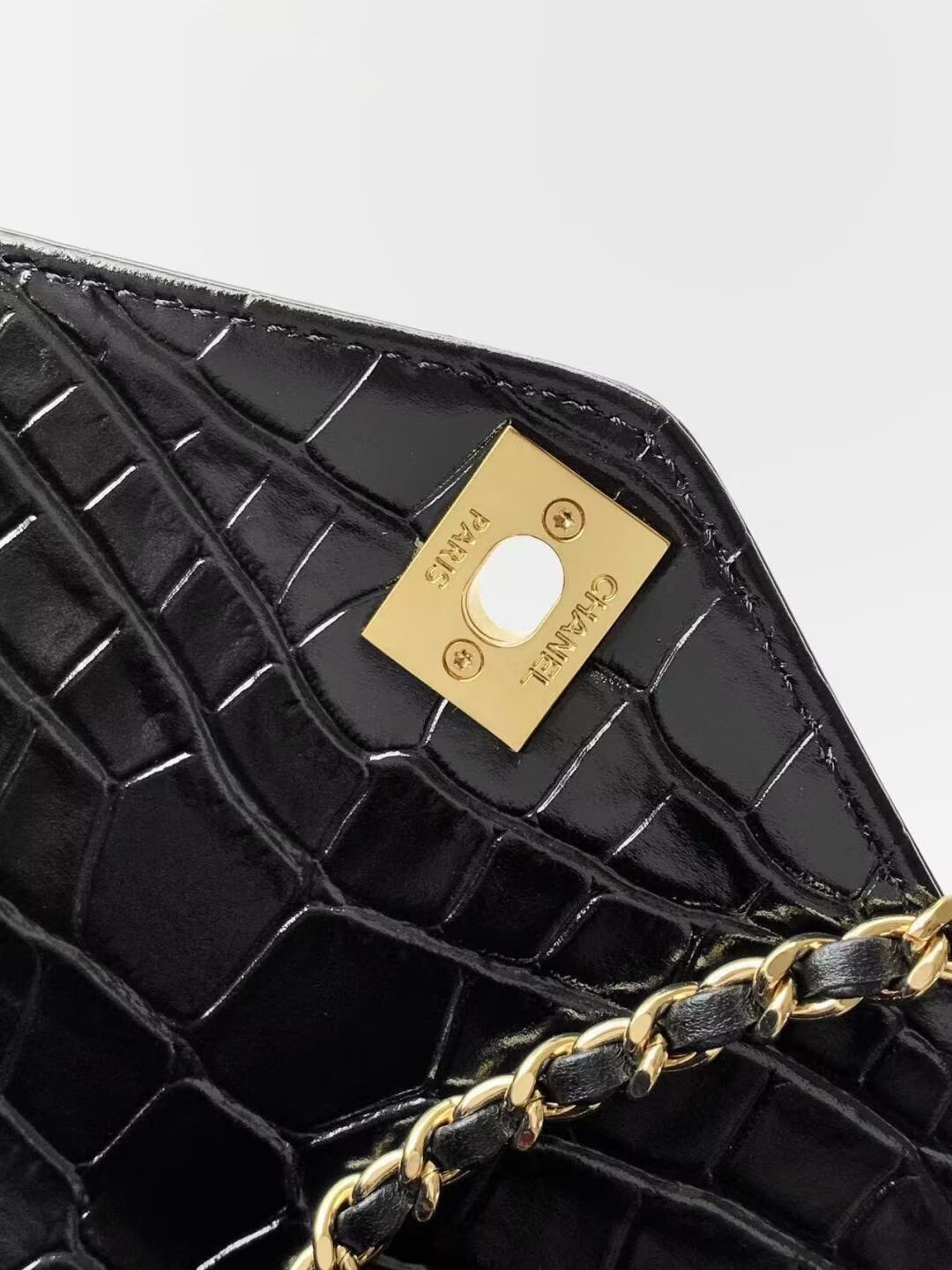 Chanel Maxi Flap Bag With Top Handle Crocodile Embossed Calfskin & Gold-Tone Metal Dark Gray As6309 Chanel Maxi Flap Bag With Top Handle Crocodile Embossed Calfskin & Gold-Tone Metal Dark Gray As6309