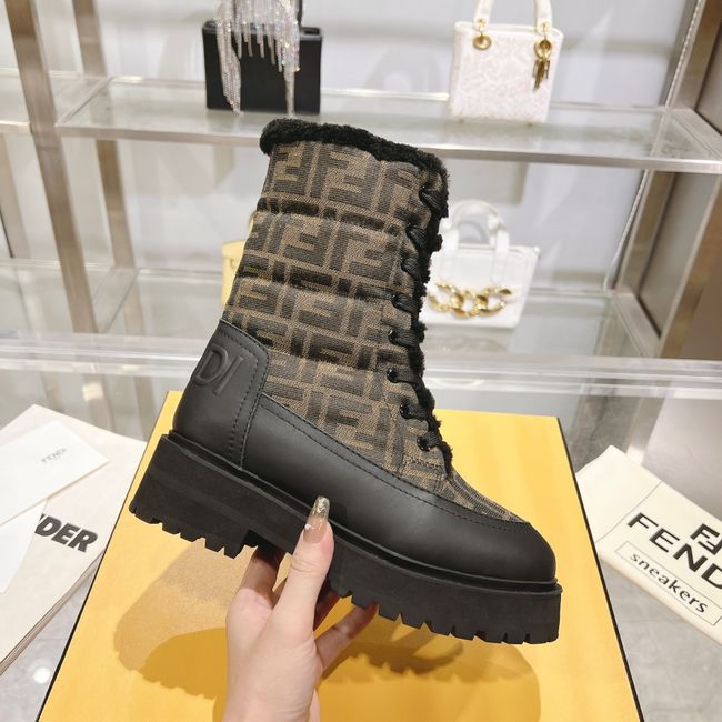 FENDI Filo black leather and FF fabric biker boots 8T8576-1