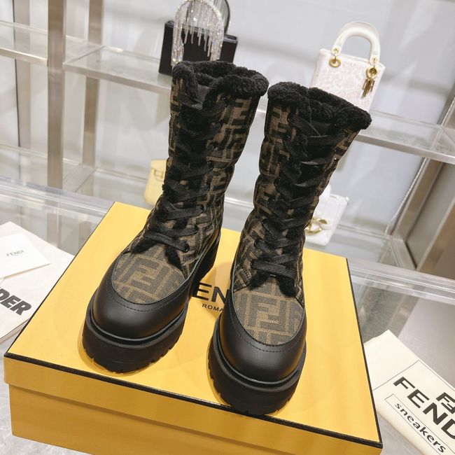 FENDI Filo black leather and FF fabric biker boots 8T8576-1