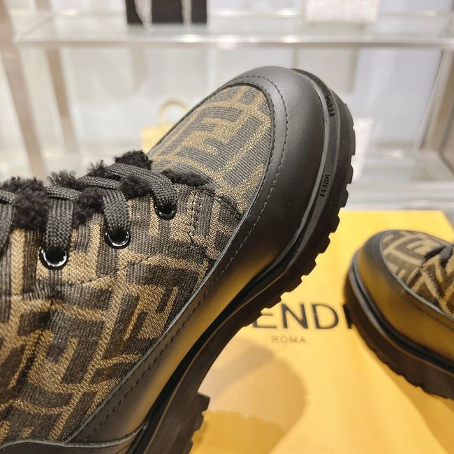 FENDI Filo black leather and FF fabric biker boots 8T8576-1