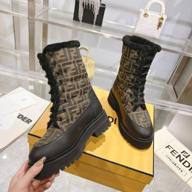 FENDI Filo black leather and FF fabric biker boots 8T8576-1