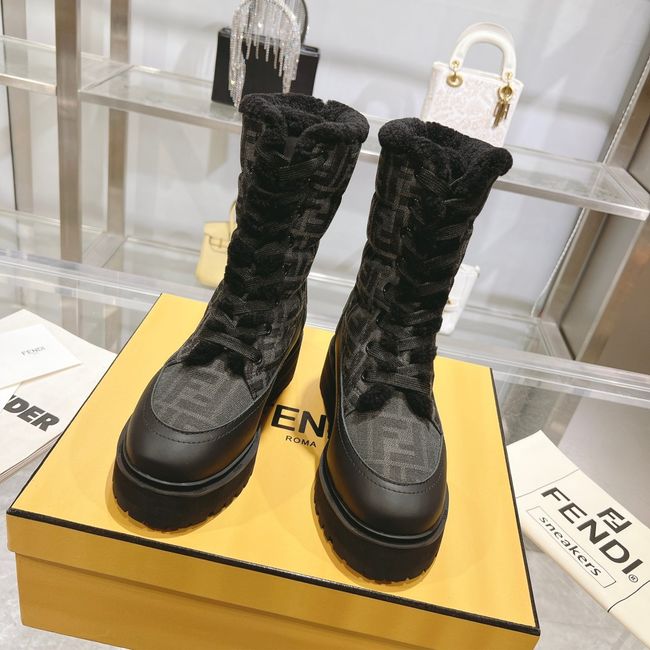 FENDI Filo black leather and FF fabric biker boots 8T8576-2