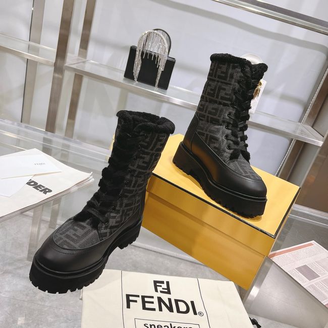 FENDI Filo black leather and FF fabric biker boots 8T8576-2