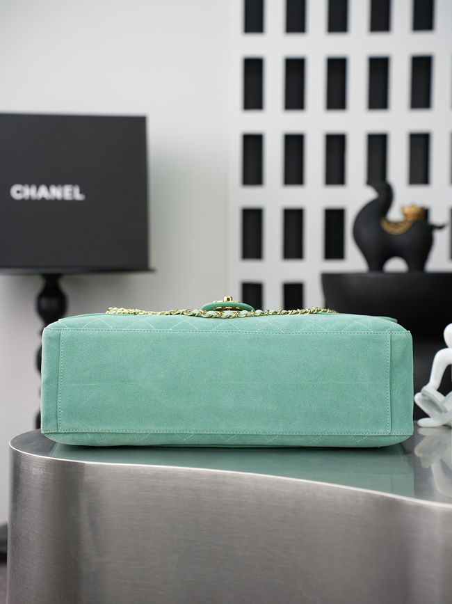 CHANEL Maxi Flapbag Suede Calfskin AS6233 Lake green