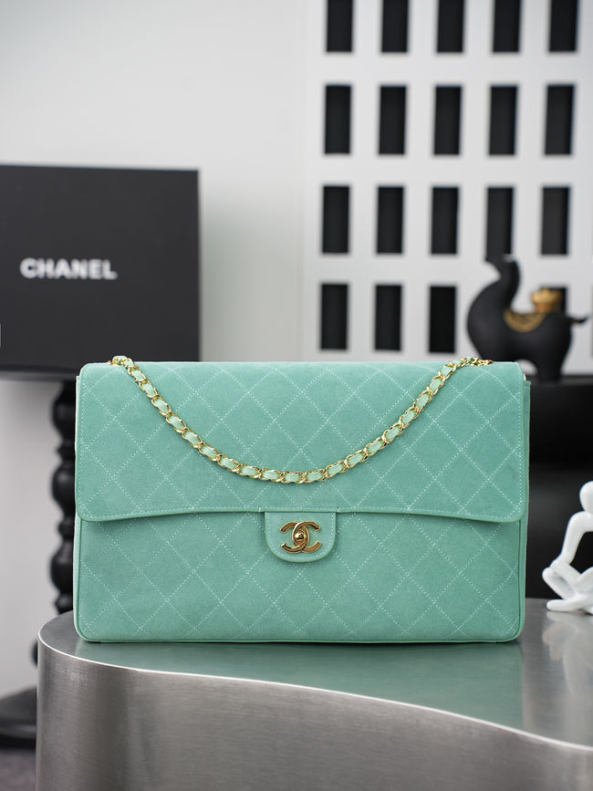 CHANEL Maxi Flapbag Suede Calfskin AS6233 Lake green