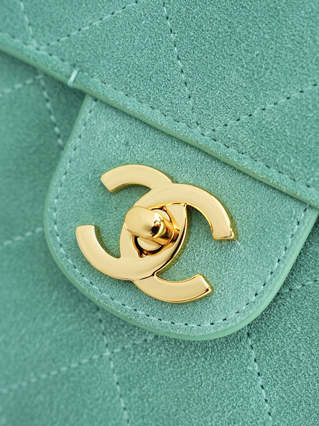 CHANEL Maxi Flapbag Suede Calfskin AS6233 Lake green