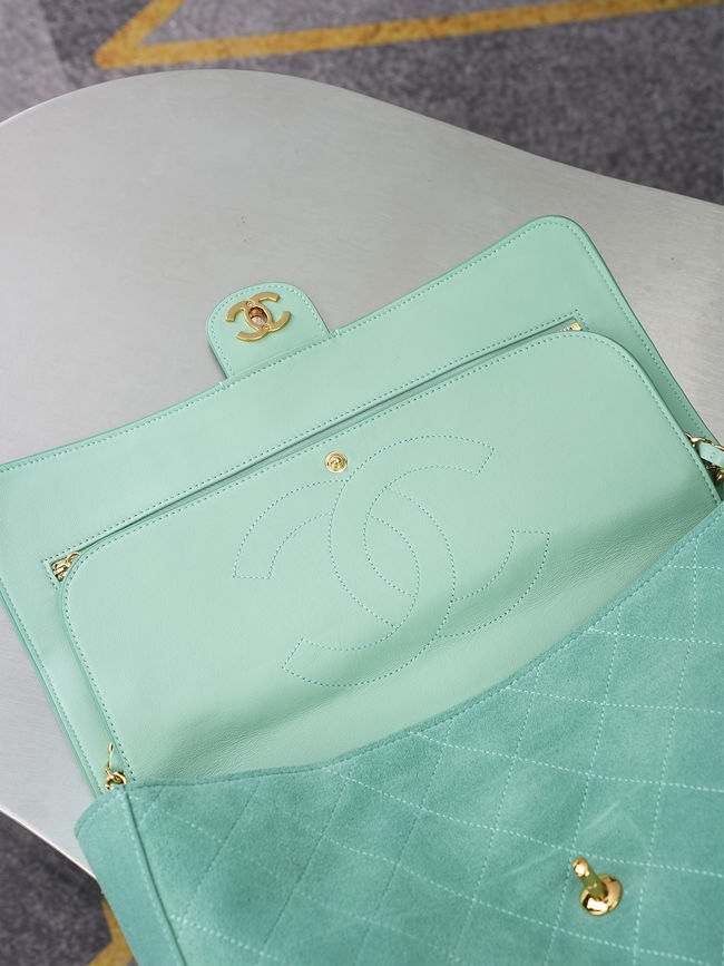 CHANEL Maxi Flapbag Suede Calfskin AS6233 Lake green