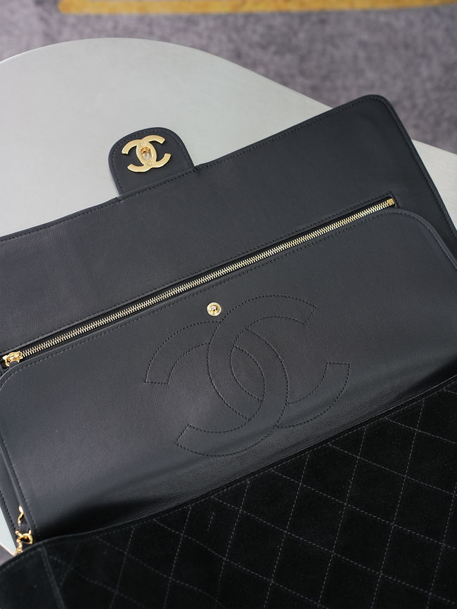 CHANEL Maxi Flapbag Suede Calfskin AS6233 black