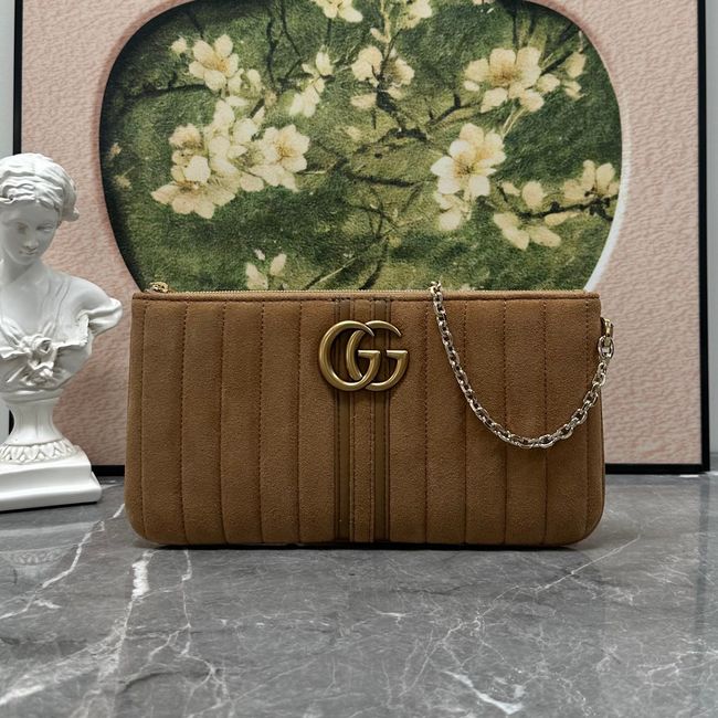 Gucci GG Marmont pouch with strap A006X2 brown suede Gucci GG Marmont pouch with strap A006X2 brown suede