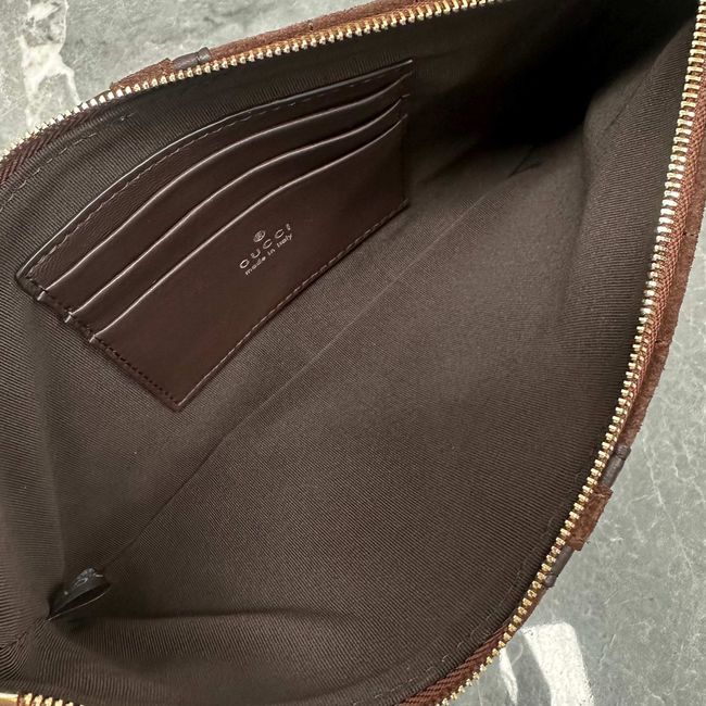 Gucci GG Marmont pouch with strap A006X2 dark brown suede Gucci GG Marmont pouch with strap A006X2 dark brown suede