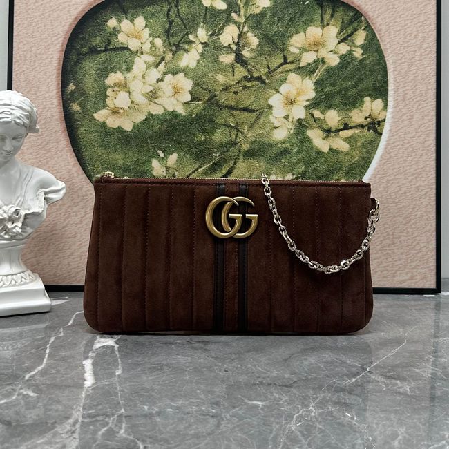 Gucci GG Marmont pouch with strap A006X2 dark brown suede Gucci GG Marmont pouch with strap A006X2 dark brown suede