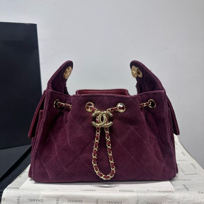 CHANEL 25 Mini Handbag Suede AS5631 Burgundy