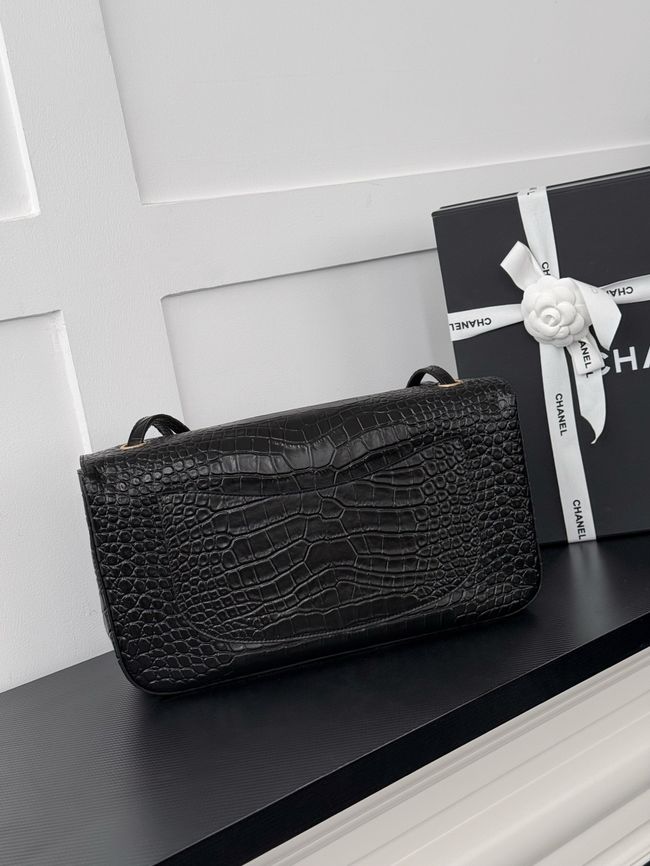 Chanel Crocodile Embossed Maxi Flap bag AS6231 black&gold-Tone Metal