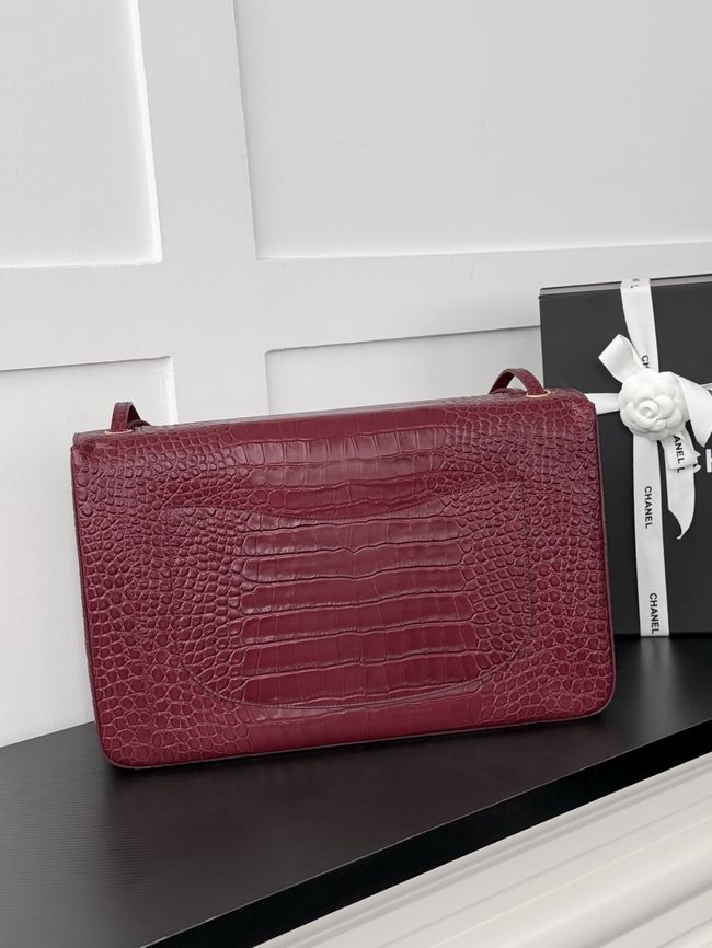 Chanel Crocodile Embossed Maxi Flapbag Calfskin AS6233 Burgundy