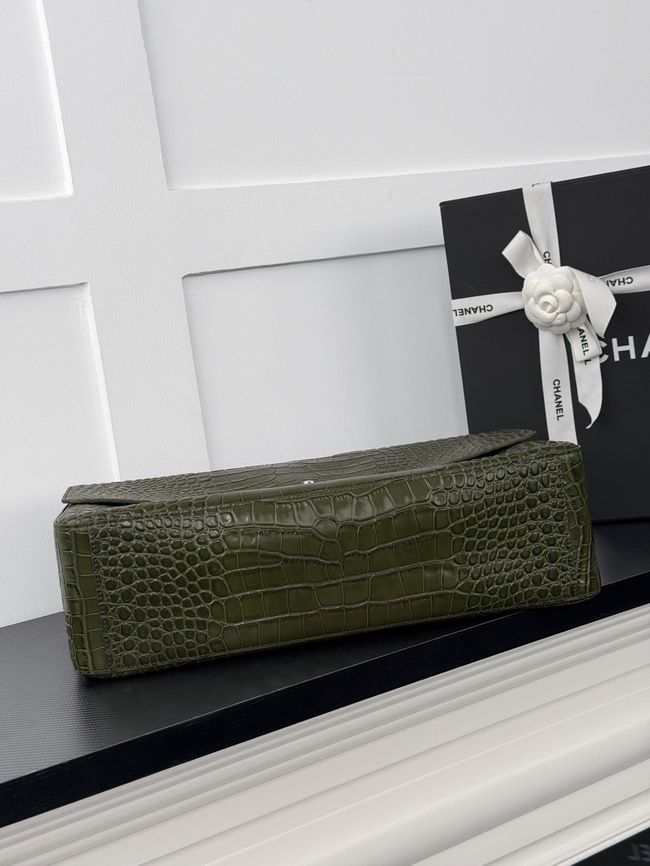 Chanel Crocodile Embossed Maxi Flapbag Calfskin AS6233 dark green