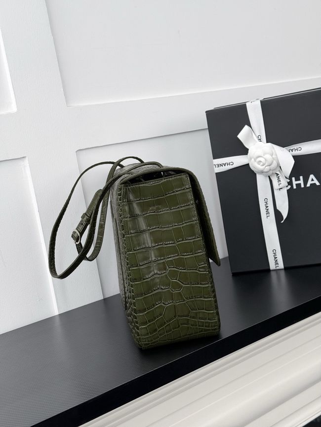 Chanel Crocodile Embossed Maxi Flapbag Calfskin AS6233 dark green