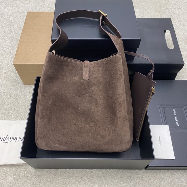 Saint Laurent LE 5 A 7 supple LARGE in suede 850545 ARABICA Saint Laurent LE 5 A 7 supple LARGE in suede 850545 ARABICA