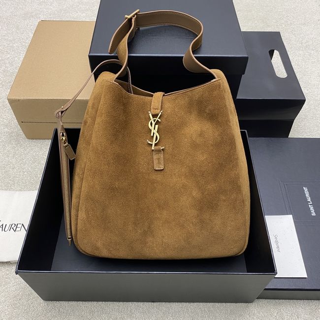 Saint Laurent LE 5 A 7 supple LARGE in suede 850545 CARAMEL COGNAC Saint Laurent LE 5 A 7 supple LARGE in suede 850545 CARAMEL COGNAC