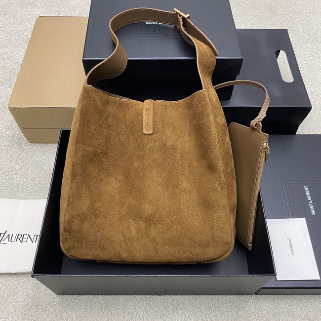 Saint Laurent LE 5 A 7 supple LARGE in suede 850545 CARAMEL COGNAC Saint Laurent LE 5 A 7 supple LARGE in suede 850545 CARAMEL COGNAC
