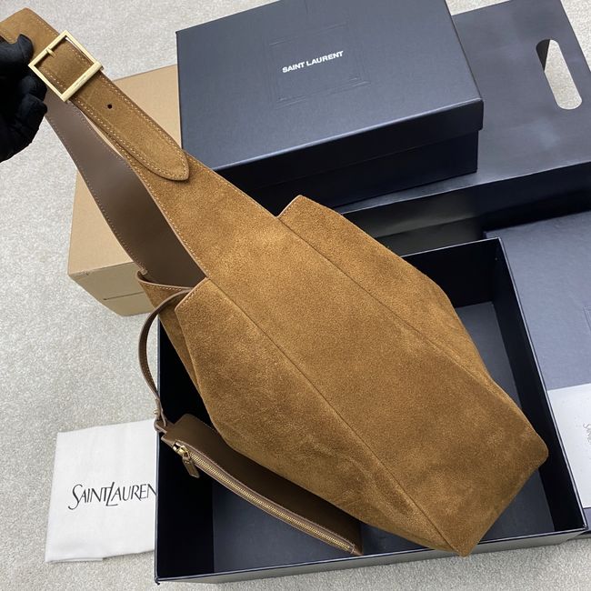 Saint Laurent LE 5 A 7 supple LARGE in suede 850545 CARAMEL COGNAC Saint Laurent LE 5 A 7 supple LARGE in suede 850545 CARAMEL COGNAC