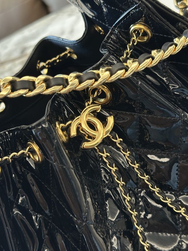 CHANEL 25 SMALL HANDBAG patent leather AS5293 black CHANEL 25 SMALL HANDBAG patent leather AS5293 black