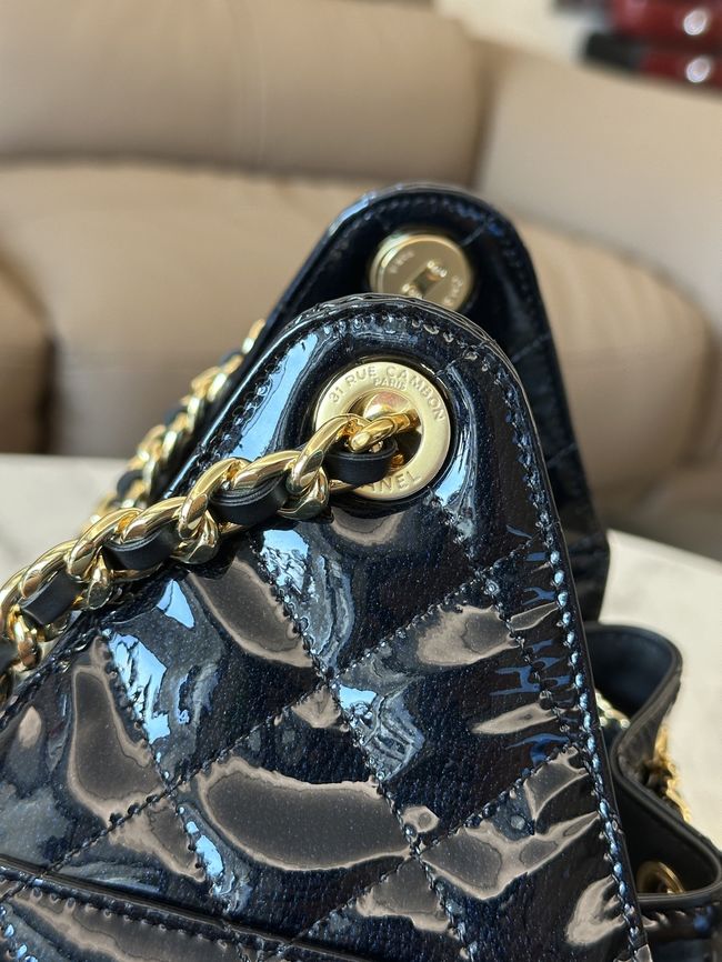 CHANEL 25 SMALL HANDBAG patent leather AS5293 black CHANEL 25 SMALL HANDBAG patent leather AS5293 black