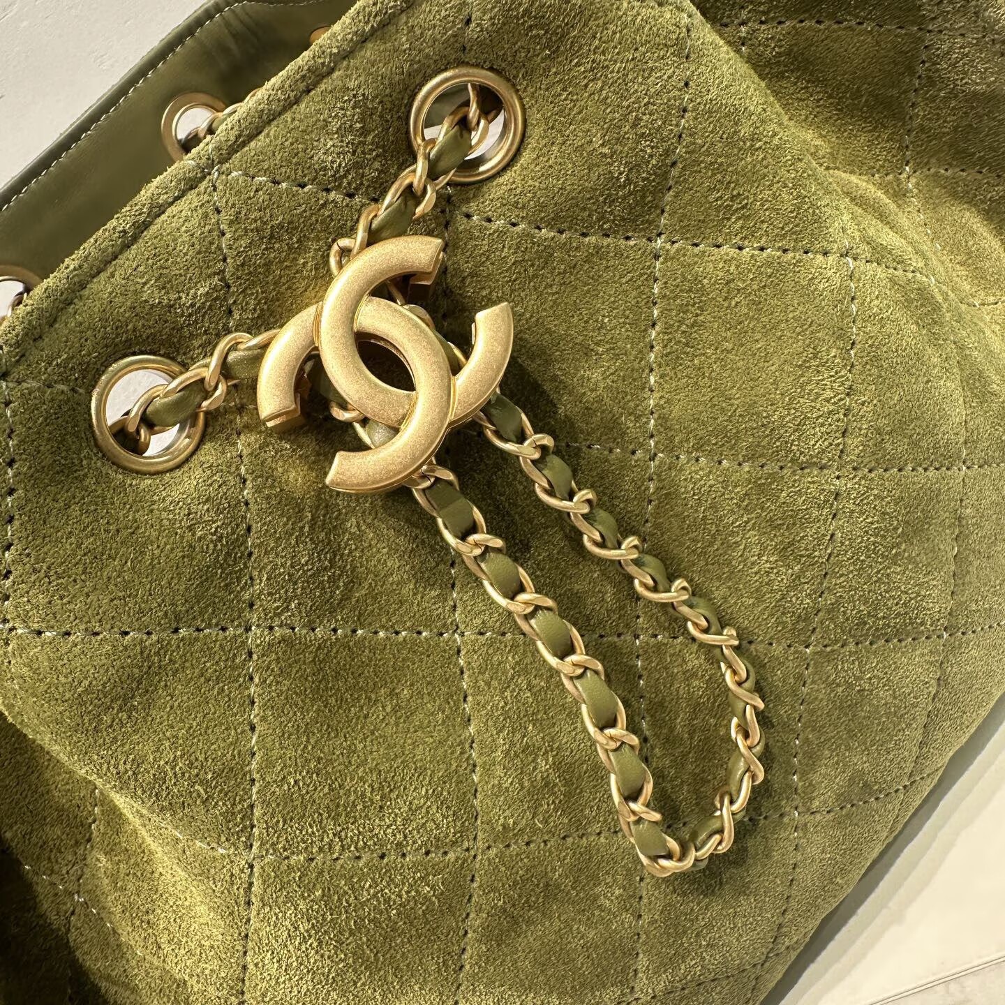 CHANEL 25 Small Handbag Suede AS5293 Green