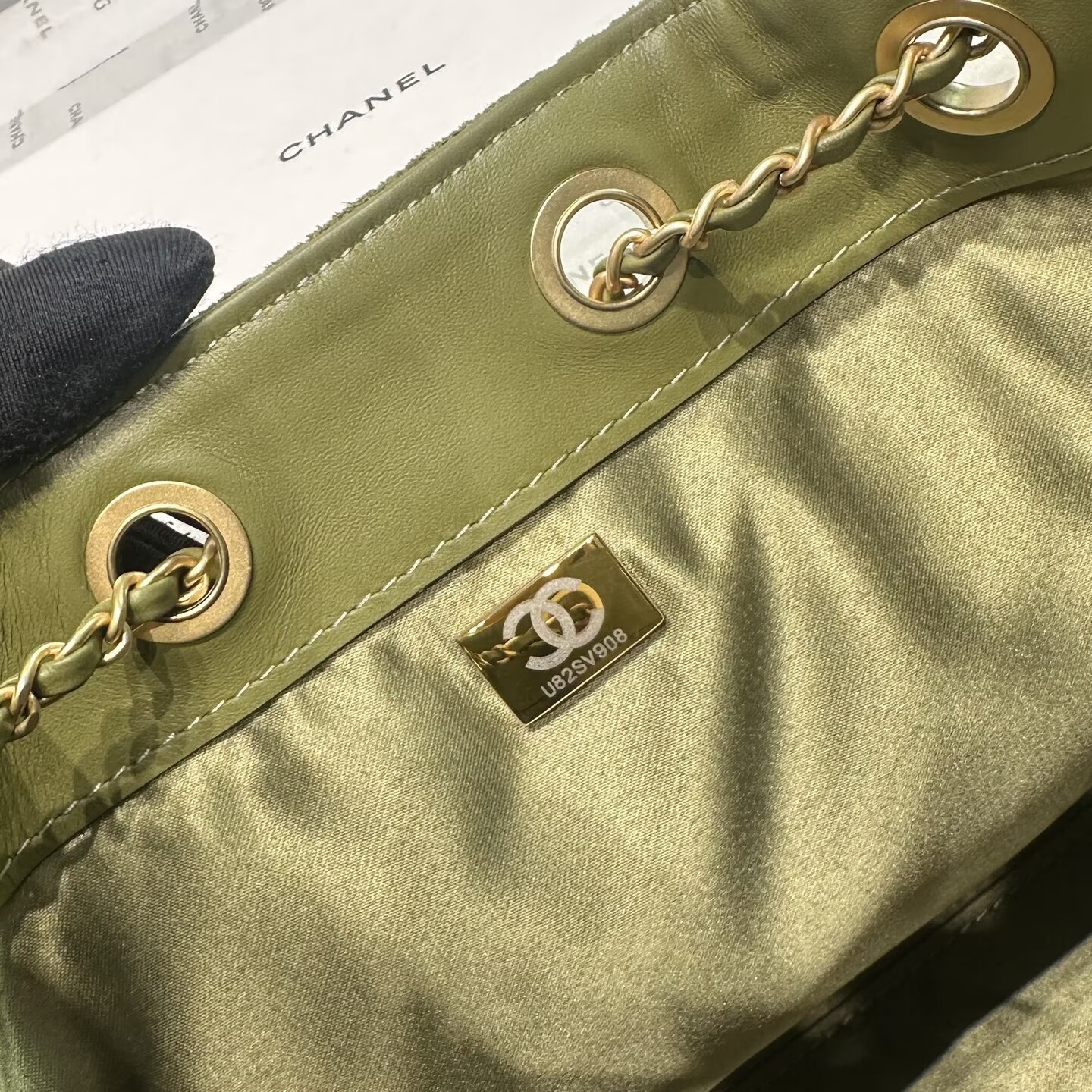 CHANEL 25 Small Handbag Suede AS5293 Green