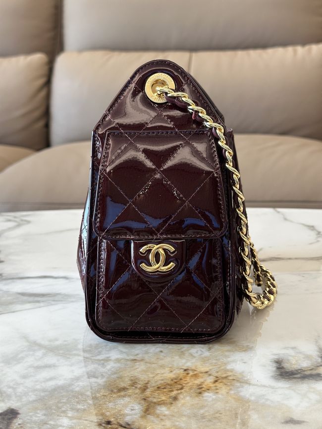 CHANEL 25 Mini Handbag patent leather AS5631 Burgundy