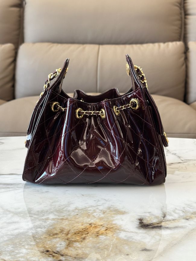 CHANEL 25 Mini Handbag patent leather AS5631 Burgundy