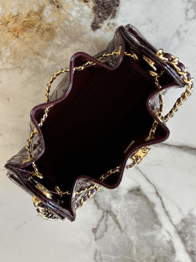 CHANEL 25 Mini Handbag patent leather AS5631 Burgundy