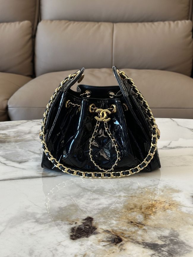 CHANEL 25 Mini Handbag patent leather AS5631 black